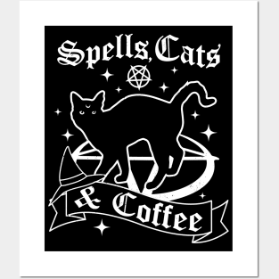 Spells Cats and Coffee - Gothic Pastel Goth Cat Lover Witch Posters and Art